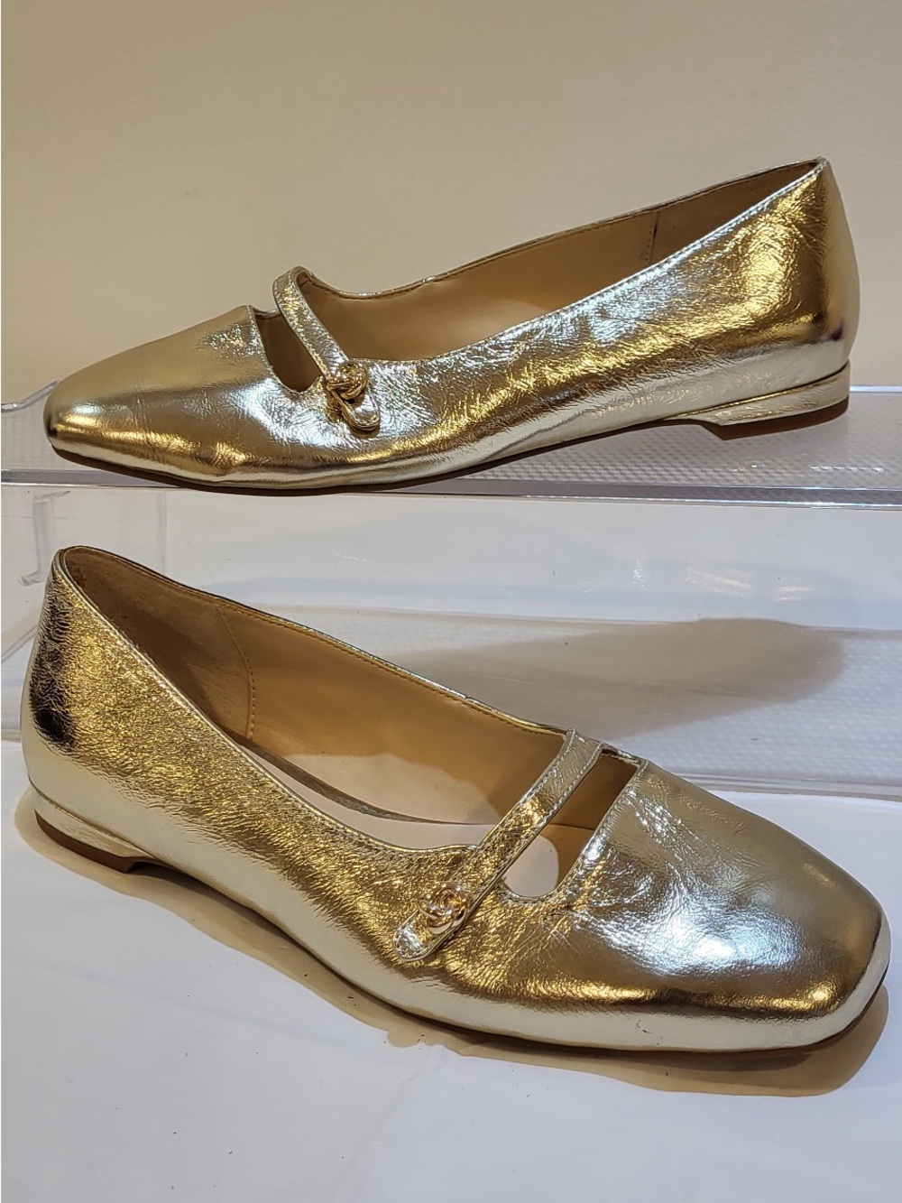 ALEX MARIE metallic Gold Leather Mary Jane Flats